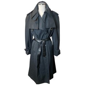 Vintage 70s 80s  ETIENNE AIGNER Womens Trench Coat 16 Black Double Breasted